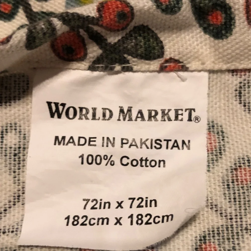 Cost Plus World Market Cream Curtain Panel with Multicolor Floral Scroll Pattern